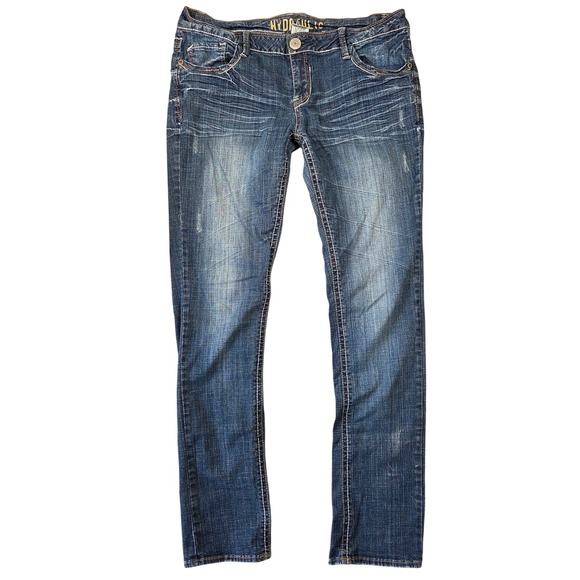 Hydraulic Denim - Hydraulic Womens Slim Leg Jeans Medium Wash Contrast Stitch Low Rise Size 11/12